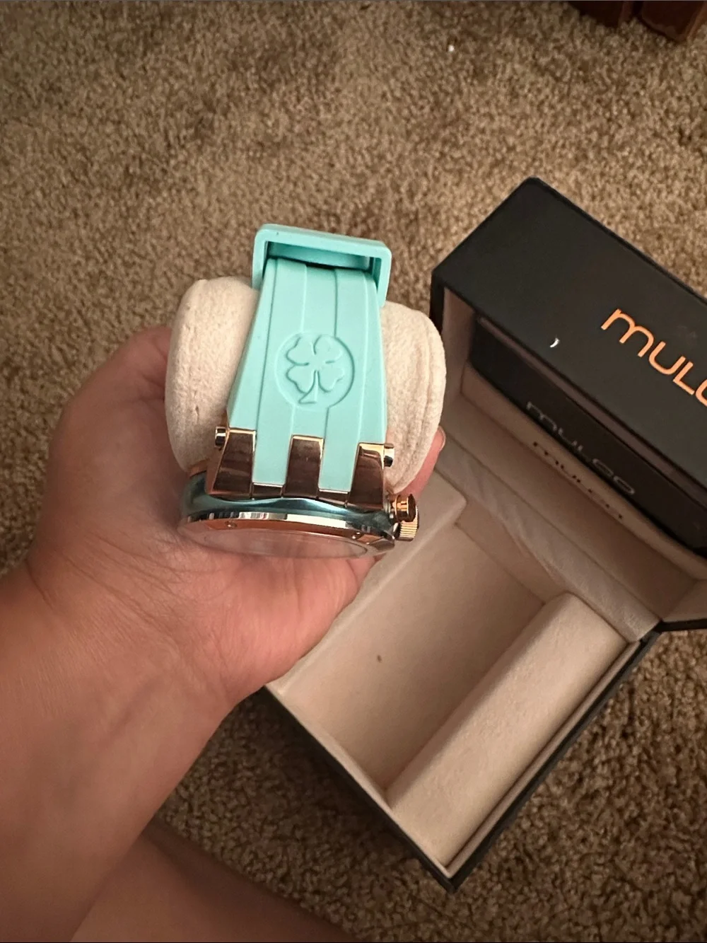 Mulco Blue Marine Rose Gold Tone Case Watch with Turquoise Strap